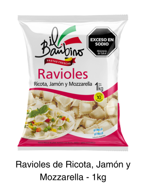 Ravioles Il Bambino de Ricota, Jamón y Mozarella - 1kg